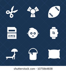 Premium set with fill icons. Such as cute, black, water, kid, save, technology, cold, tool, soft, football, cooler, sign, paint, pillow, computer, cut, painter, umbrella, stadium, file, ball, american