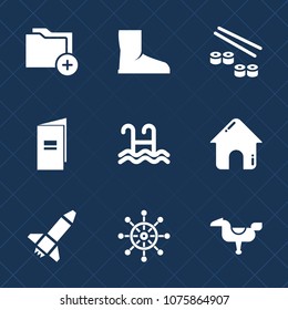 Premium set with fill icons. Such as rudder, house, sushi, seafood, play, ship, wheel, japanese, salmon, happy, real, book, pool, office, paper, storage, black, nautical, sign, wear, water, food, roll
