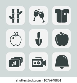Premium set of fill icons. Such as film, camera, winery, shirt, textile, japanese, bamboo, new, white, handle, music, alcohol, video, tree, plant, healthy, green, work, notification, male, wine, file