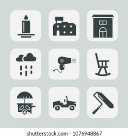 Premium set of fill icons. Such as brush, roll, chair, candle, real, dryer, food, vehicle, weather, glowing, hairdryer, light, sign, candlelight, architecture, office, home, paint, city, building, day