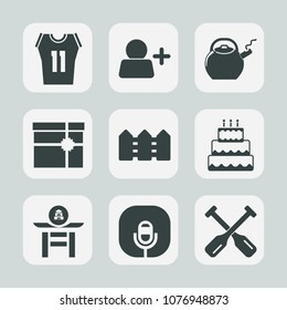 Premium set of fill icons. Such as account, gift, taiko, paddle, music, dessert, boat, sound, water, present, oar, shirt, cake, drum, fence, culture, japan, team, kitchen, tea, social, label, box, bow