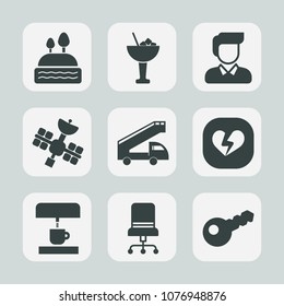Premium set of fill icons. Such as cupcake, coffee, sign, alcohol, glass, transportation, interior, furniture, boy, party, chair, people, beverage, chocolate, muffin, satellite, cookie, lime, male