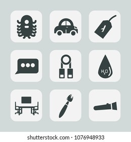 Premium set of fill icons. Such as business, work, desk, table, light, drink, chat, drop, brush, alien, lamp, sign, paint, drive, night, training, fly, creature, label, message, office, speed, speech