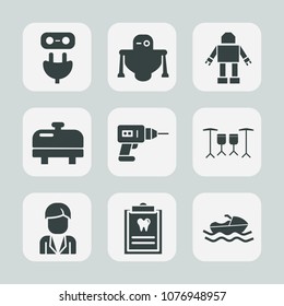 Premium set of fill icons. Such as sea, technology, energy, robotic, boiler, dental, water, clinic, patient, cyborg, android, adapter, vessel, sign, male, construction, power, digital, ocean, boat