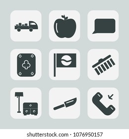 Premium set of fill icons. Such as knife, collection, sofa, vegetarian, stroke, dinner, play, bubble, bed, travel, furniture, talk, apple, van, white, game, shape, asia, chair, food, brush, button