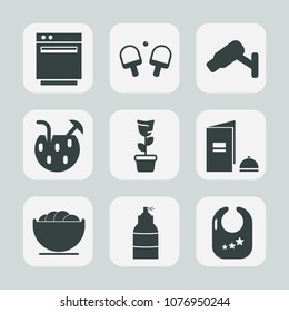 Premium set of fill icons. Such as pot, juice, sign, baby, summer, cooking, plant, domestic, dish, paper, infant, home, safety, camera, appliance, play, security, tennis, game, empty, heat, oven, food