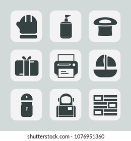 Premium set of fill icons. Such as salt, winter, printer, science, ocean, gift, vessel, liquid, gloves, care, scarf, technology, print, machine, hygiene, warm, box, christmas, seasoning, internet, hat