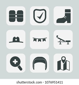 Premium set of fill icons. Such as equipment, zoom, check, belt, secure, holiday, air, west, fitness, hat, boot, valve, worker, tank, seat, business, sheriff, helmet, fashion, footwear, celebration