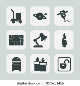 Premium set of fill icons. Such as electric, drill, warehouse, table, food, saturn, astronomy, wax, planet, truck, box, construction, theater, raw, space, hand, delivery, package, freight, decoration