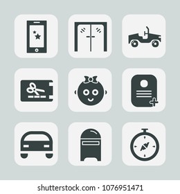 Premium set of fill icons. Such as modern, identity, envelope, cute, template, glass, letter, discount, handle, automotive, communication, office, automobile, post, technology, baby, map, phone, sign