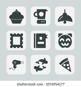 Premium set of fill icons. Such as border, business, tool, cooking, directory, knife, pan, animal, hairdryer, photo, electricity, dessert, cute, frame, sea, lamp, cat, lunch, picture, chocolate, dryer