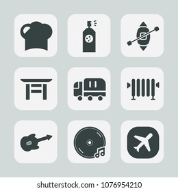 Premium set of fill icons. Such as paint, transport, delivery, musical, hat, white, ship, hot, cargo, chef, silhouette, music, sound, japanese, airplane, landmark, japan, restaurant, heater, kitchen