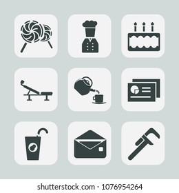 Premium set of fill icons. Such as food, sweet, dessert, sport, industrial, document, drink, sugar, restaurant, bakery, message, report, chief, juice, pastry, exercise, striped, mail, pie, seat, tool