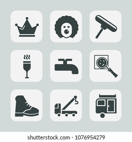 Premium set of fill icons. Such as holiday, roller, accident, vacation, circus, alcohol, water, boot, tool, restaurant, character, sign, magnifier, princess, funny, scary, drink, queen, luxury, crane