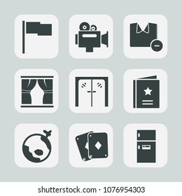 Premium set of fill icons. Such as architecture, world, travel, play, clean, favour, t-shirt, lens, media, professional, emblem, white, kitchen, game, sign, laundry, movie, home, film, fridge, door