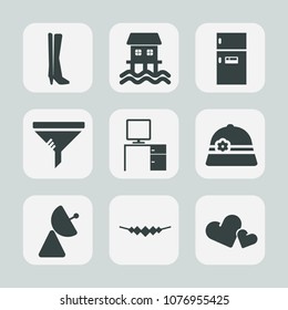 Premium set of fill icons. Such as work, home, clean, freezer, white, transport, sport, dust, necklace, kitchen, vessel, signal, houseboat, air, office, food, hat, love, refrigerator, conditioner