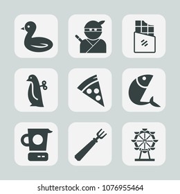Premium set of fill icons. Such as warrior, dessert, flight, sweet, baby, white, children, dark, child, sword, samurai, kitchen, pizza, candy, animal, fork, london, nature, dinner, ninja, cooking, bar