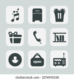 Premium set of fill icons. Such as home, media, technology, sport, bed, double, radio, note, hotel, melody, holiday, clef, present, store, white, treble, christmas, game, basketball, library, musical