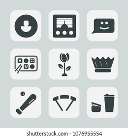 Premium set of fill icons. Such as face, flower, queen, luxury, king, radio, parachuting, royal, sport, technology, equipment, profile, extreme, sugar, baseball, cafe, food, coffee, wireless, business