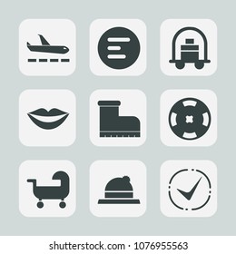 Premium set of fill icons. Such as transportation, beauty, carriage, poker, trolley, baggage, beautiful, leather, cart, hat, money, footwear, headwear, application, app, flight, clothing, mobile, girl