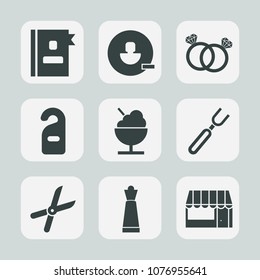 Premium set of fill icons. Such as telephone, directory, supermarket, grocery, king, garden, ring, phone, remove, dinner, restaurant, food, pruning, privacy, piece, cut, fork, business, store, label