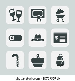 Premium set of fill icons. Such as dessert, frame, barbecue, turn, off, electricity, sausage, graduation, doughnut, template, cake, red, success, certificate, menu, beverage, energy, texas, restaurant