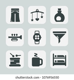 Premium set of fill icons. Such as newborn, sound, glamour, elegant, music, drink, crib, oil, food, childhood, female, woman, mobile, black, watch, healthy, time, air, drum, bed, style, hot, service