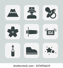 Premium set of fill icons. Such as medicine, astronomy, notification, flash, equipment, eruption, child, blossom, cherry, night, mountain, spring, nature, doctor, medical, pacifier, kid, laboratory