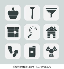 Premium set of fill icons. Such as cupcake, garden, object, conditioner, cooler, service, dirty, muffin, maintenance, cold, sickle, change, present, estate, slipper, dust, house, gardening, cake, real