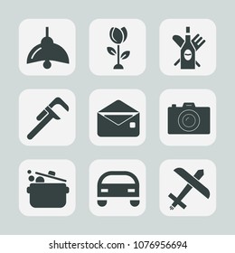 Premium set of fill icons. Such as summer, communication, floral, bottle, pink, airplane, lamp, repair, electricity, white, technology, message, aircraft, bulb, tool, spring, envelope, glass, petal