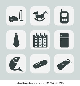 Premium set of fill icons. Such as duck, day, old, household, seafood, telephone, ball, food, electric, equipment, time, fish, technology, domestic, schedule, appliance, fridge, science, cell, baby