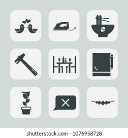 Premium Set Of Fill Icons. Such As Hammer, Bowl, Chinese, Pasta, Coffee, Home, Green, Animal, Romantic, Room, Chat, Necklace, Bird, Restaurant, Hot, Pot, Screwdriver, Notepad, Meal, Pigeon, Food, Love