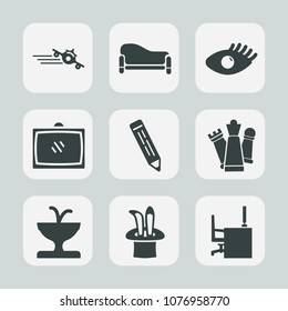 Premium set of fill icons. Such as office, architecture, game, young, fountain, airport, strategy, interior, transportation, modern, beautiful, couch, table, home, tv, beauty, magic, television, chess