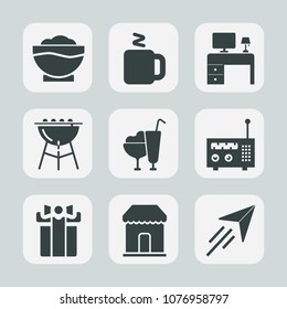 Premium set of fill icons. Such as dessert, media, technology, fly, beverage, kitchen, bbq, espresso, paper, notebook, business, meat, computer, celebration, work, sweet, cream, white, drink, coffee