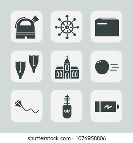 Premium set of fill icons. Such as underwater, observatory, sea, brush, sky, pin, helm, building, electricity, wheel, ball, astronomy, fun, makeup, summer, ship, religion, boat, fashion, rudder, black