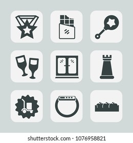 Premium set of fill icons. Such as red, glass, toy, sign, healthy, game, furniture, interior, baby, watch, wine, home, prize, package, drink, strategy, warehouse, infant, dark, box, fruit, rattle, bar