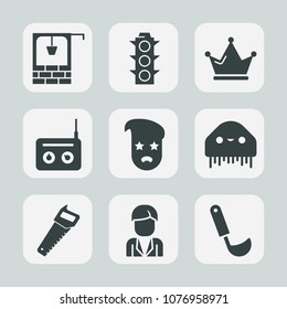 Premium set of fill icons. Such as old, rural, transportation, well, food, king, brick, man, monster, village, green, alien, safety, water, work, kitchen, media, saw, ufo, lamp, fashion, radio, sound