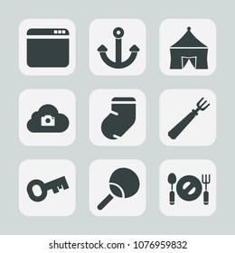 Premium set of fill icons. Such as key, website, marine, fun, leisure, browser, jersey, network, socks, clothes, warm, circus, meal, metal, festival, ping, technology, tennis, plate, striped, spoon