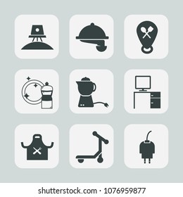 Premium set of fill icons. Such as waiter, housework, sign, exploration, pin, woman, transport, power, people, service, tea, breakfast, shuttle, hot, restaurant, food, science, dish, space, web, desk