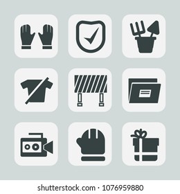 Premium set of fill icons. Such as film, shirt, season, street, traffic, bow, white, scarf, check, glove, gift, work, plastic, play, background, object, hand, warm, road, video, secure, t-shirt, toy
