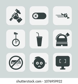 Premium set of fill icons. Such as kid, helmet, site, departure, electrical, turn, switch, observatory, transport, child, juice, energy, male, work, airplane, control, flight, technology, air, bike