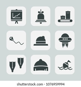 Premium set of fill icons. Such as kite, sky, buoy, alert, luggage, travel, technology, report, bag, spaceship, headwear, annual, graph, safety, fashion, call, lifebuoy, style, graphic, chart, bell