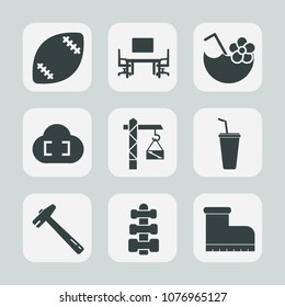 Premium set of fill icons. Such as style, fitness, equipment, juice, american, desk, summer, alcohol, glass, drink, tool, party, goal, construction, action, cocktail, tropical, hammer, cold, office