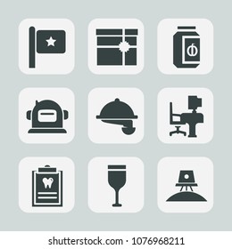 Premium set of fill icons. Such as space, office, service, wine, national, dental, dentist, alcohol, table, restaurant, america, birthday, red, science, holiday, spaceship, patient, banner, container