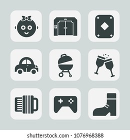 Premium set of fill icons. Such as down, up, glass, arrow, car, barbecue, sign, footwear, baby, vehicle, girl, building, food, casino, people, white, little, transport, play, drink, music, child, boot