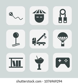 Premium set of fill icons. Such as childhood, play, truck, joystick, parachuting, training, car, presentation, leisure, seminar, drink, extreme, alcohol, fly, accident, people, young, japanese, joy