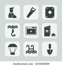 Premium set of fill icons. Such as play, book, fish, internet, waiter, pool, restaurant, dinner, paper, game, swim, service, online, poker, hook, tool, hot, work, brochure, page, shovel, gambling, air