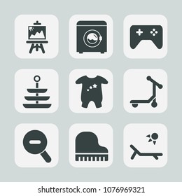 Premium set of fill icons. Such as technology, machine, piano, button, scooter, kid, drawing, web, baby, vacation, restaurant, appliance, clothes, music, equipment, brush, plate, gaming, paintbrush