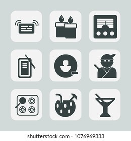 Premium set of fill icons. Such as drink, juice, notification, message, candlelight, wave, kitchen, ninja, cocktail, glass, account, tool, weapon, oven, japan, web, user, celebration, stove, radio