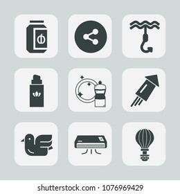 Premium set of fill icons. Such as aroma, hook, sweet, bottle, internet, animal, glass, holiday, button, wildlife, fishing, fashion, sky, conditioning, celebration, jam, parachuting, nature, air, bird